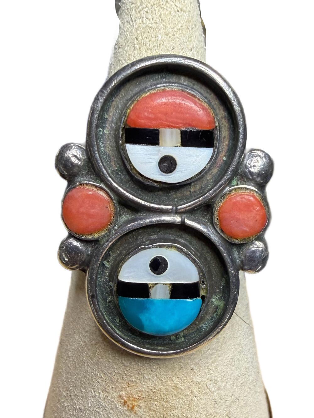 Vintage Zuni Double Sun Face Sterling Silver Ring Size 6